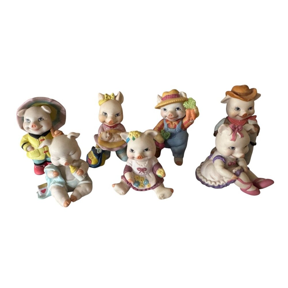 Ceramic Pigs Collection 1994 Set of 6 Bronson Collectibles farmer Ballerina Cowb